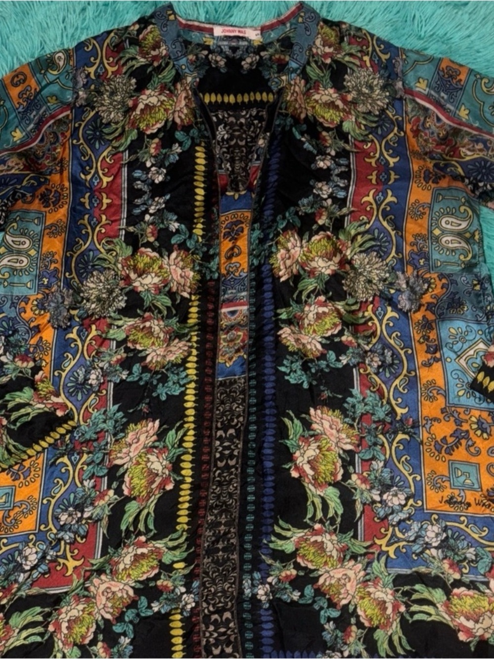 Johnny Was Multicolor Floral Embroidered Open-Front Jacket